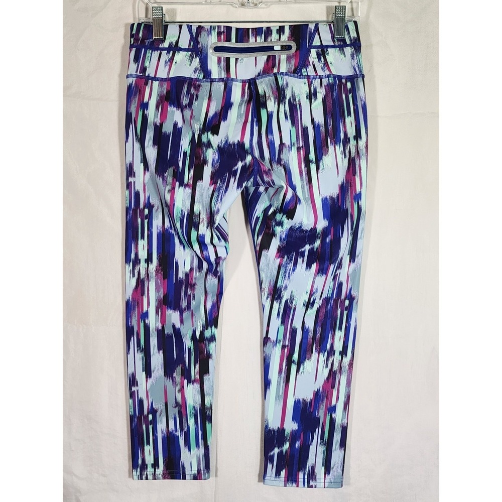 Athleta Womens Medium Capri Leggings Purple Pink Green Zip Pocket Yoga Gym - Picture 3 of 7